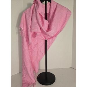Pink Pashmina Scarf 50% Cashmere 50% Silk Fringe Wrap Luxury Accessory